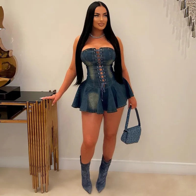 Sleeveless Denim Me Baby - Mini Dress