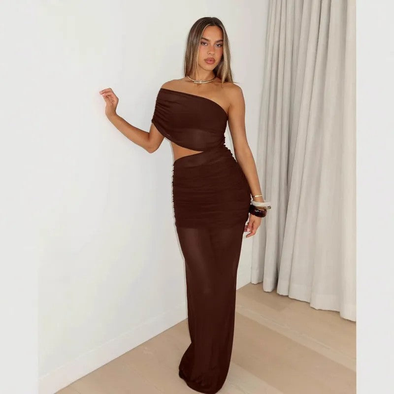 Long Wrap Around Dress - Brown