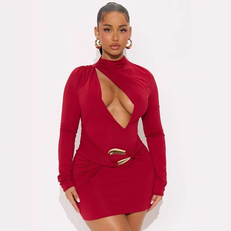Cross Body Party Dress - Red